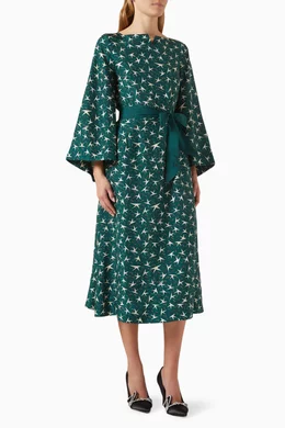 Buy KARL LAGERFELD Green Printed Midi Dress in Silk For Women Online |  Ounass Saudi