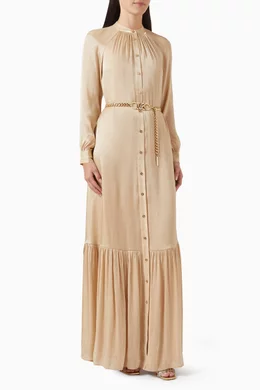 michael kors beige dress Michael Kors Tan & Brown Leather Belt Dress sz 2 main image 0