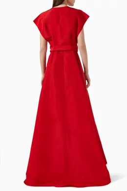 Buy Carolina Herrera Red Wide sleeve Gown in Silk For Women Online Ounass Saudi