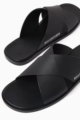 Buy Balenciaga Black Cosy Logo Sandals in Leather For Men Online Ounass Saudi