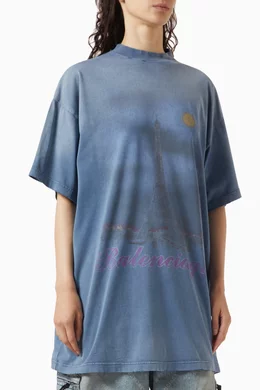 Buy Balenciaga Blue Unisex Paris Moon Oversized T-shirt in Vintage
