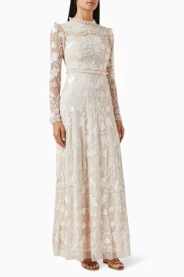Buy Amelia Rose Neutral Sequin-embellished Maxi Dress For Women
