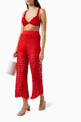 Buy Waimari Red Christie Pants in Guipure Lace For Women Online
