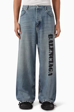 Buy Balenciaga Blue Stencil Type Hybrid Baggy Pants in Denim For