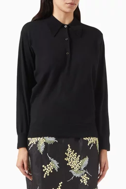 Buy Prada Black Long-sleeved Polo Shirt in Cashmere For Women