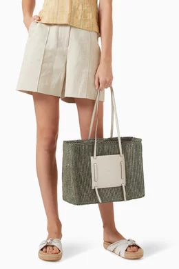 Buy DeMellier Green Capri Leather-trim Raffia Tote Bag For