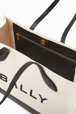 Buy Bally Black Bar Keep on Tote Bag in Cotton & Calfskin