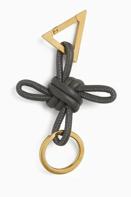 Buy Bottega Veneta Grey Triangle Square Knot Key Ring in Intreccio