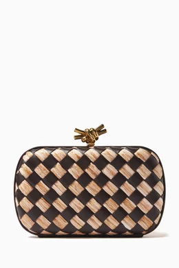 Buy Bottega Veneta Brown Knot Minaudiere Clutch with Chain in Leather and Raffia For Women Online Ounass Saudi