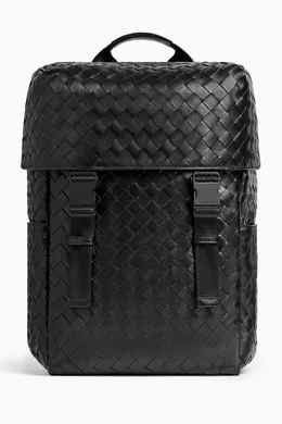 Buy Bottega Veneta Black Flap Backpack in Intrecciato Leather For