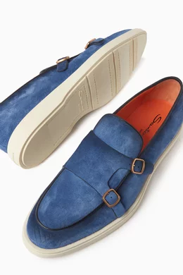 Suede Santoni Monk Strap Sneakers Buy Santoni Blue Monk Shoes In
