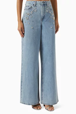 Buy Self-Portrait Blue Crystal-embellished Jeans in Denim