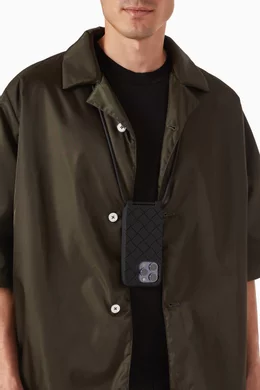 Buy Bottega Veneta Black iPhone 15 Pro Case and Strap in Rubber