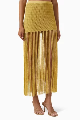 Buy Bec Bridge Yellow Calista Fringe Mini Skirt in Acrylic blend Knit For Women Online Ounass Saudi