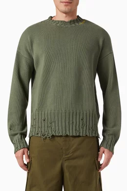 Buy Marni Green Distressed Crewneck Sweater in Cotton knit For Men Online Ounass Saudi