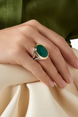 Buy David Yurman Silver Albion Green Onyx Oval Ring in 18kt Gold Sterling Silver For Women Online Ounass Saudi