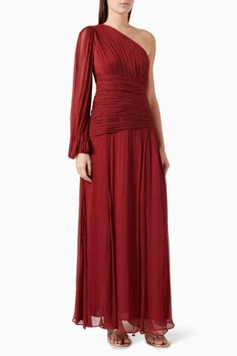 shona joy burgundy dress La Lune Asymmetrical Draped Maxi Dress | Espresso | Dresses