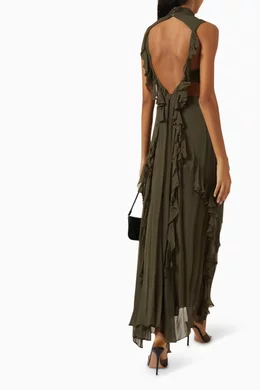 slim fit dress slacks Shona Joy Leonie Backless Frill Maxi Dress in Rosemary – Coco & Lola main image 0