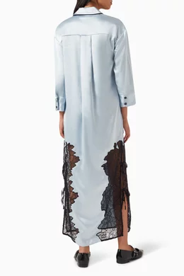 Buy Ganni Blue Lace-trimmed Shirt Maxi Dress in Satin For Women Online |  Ounass Saudi