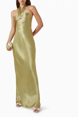 Buy Shona Joy Green La Lune Ruched Halter Maxi Dress For Women Online |  Ounass Saudi