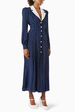 Buy Alessandra Rich Blue Polka-dot Midi Dress in Silk For Women Online |  Ounass Saudi