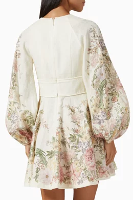 knee length dresses for ladies Shop Pre Loved Zimmermann Cream Floral Waverly Plunge Linen Skater Mini  Dress UK 8 US 4 – 100% Authentic – Confidential Couture main image 0