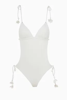 Buy Zimmermann White Pop Flower Trim One-piece Swimsuit in Italian