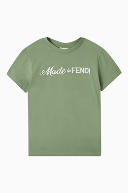 Buy Fendi Green Logo Embroidered T shirt in Cotton For Boys Online Ounass Saudi