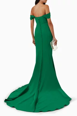 Buy Jovani Green Off-shoulder Heart-shaped Gown in Crepe For Women Online |  Ounass Saudi
