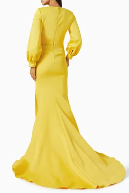 Buy Jovani Yellow Puff-sleeve Mermaid Gown in Scuba For Women Online |  Ounass Saudi