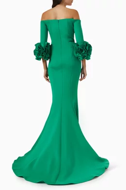 green velvet dress one shoulder Hunter Green Velvet Bridesmaid Dress Mermaid Floor-Length main image 0