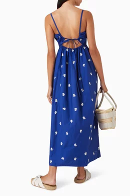 Buy Oroton Blue Embroidered Fruit Sundress in Cotton For Women Online
