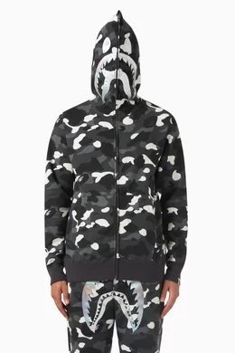 Buy A Bathing Ape Black City Camo Shark Full Zip Hoodie in Cotton blend For Men Online Ounass Saudi