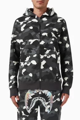 Buy A Bathing Ape Black City Camo Shark Full Zip Hoodie in Cotton blend For Men Online Ounass Saudi