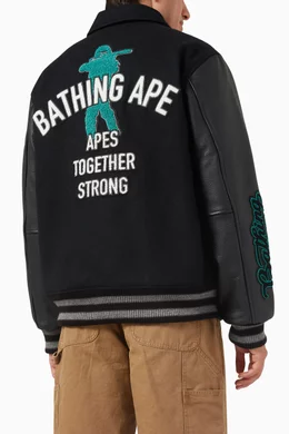 Buy A Bathing Ape Black BAPE Varsity Jacket For Men Online