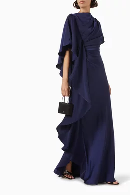 Buy Gemy Maalouf Blue Asymmetric Draped Gown For Women Online