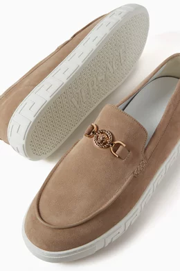 Buy Versace Neutral Medusa 95 Greca Loafers in Suede For Men Online Ounass Saudi