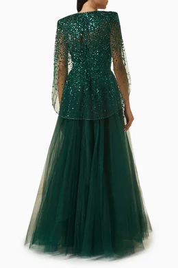 Buy Jenny Packham Green Osha Sequin-embellished Gown in Tulle For Women  Online | Ounass Saudi