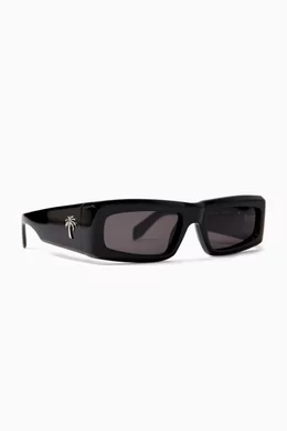 Buy Palm Angels Black Yreka Rectangle Sunglasses in Acetate  display picture 3