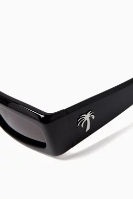 Buy Palm Angels Black Yreka Rectangle Sunglasses in Acetate  display picture 3