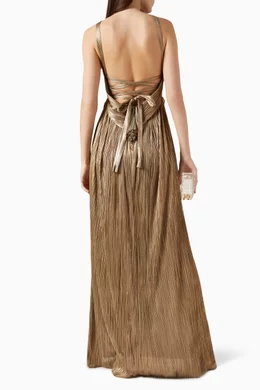 green emerald velvet dress Maria Lucia Hohan Riley Pleated Metallic Maxi Dress main image 0