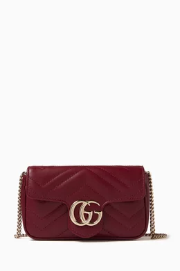 Buy Gucci Burgundy Super Mini GG Marmont Shoulder Bag in