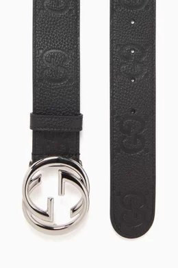 Buy Gucci Black Interlocking G Belt in GG Embossed Leather  display picture 2