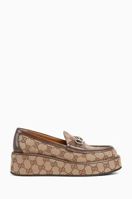 Buy Gucci Neutral Horsebit Wedge Loafers in GG Canvas For Women Online Ounass Saudi
