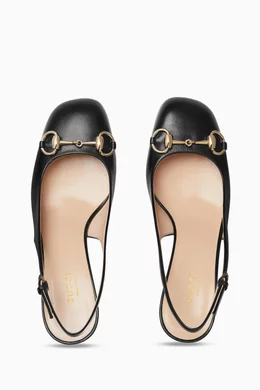 Buy Gucci Black Horsebit 75 Slingback Sandals in Leather For
