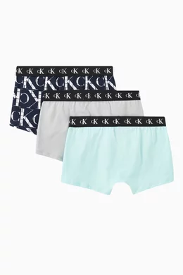Buy Calvin Klein Blue Monogram Underwear in Cotton jersey Set of 3 For Boys Online Ounass Saudi