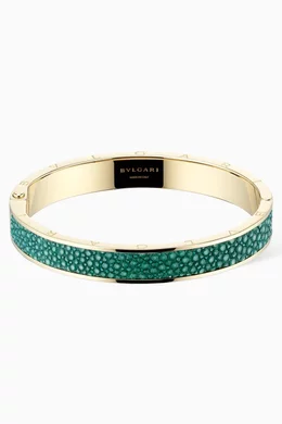 Buy BVLGARI Green Logo Hinge Bracelet in Gold plated Brass For Women Online Ounass Saudi