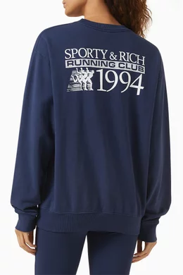 Buy Sporty Rich Blue Finish Line Crew Neck Sweatshirt in Cotton For Women Online Ounass Saudi