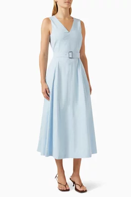 Buy Theory Blue Volume V-neck Midi Dress in Linen Blend For Women Online |  Ounass Saudi
