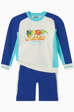 Buy KENZO KIDS Blue Logo Print Shorts in Organic Cotton For Boys Online Ounass Saudi